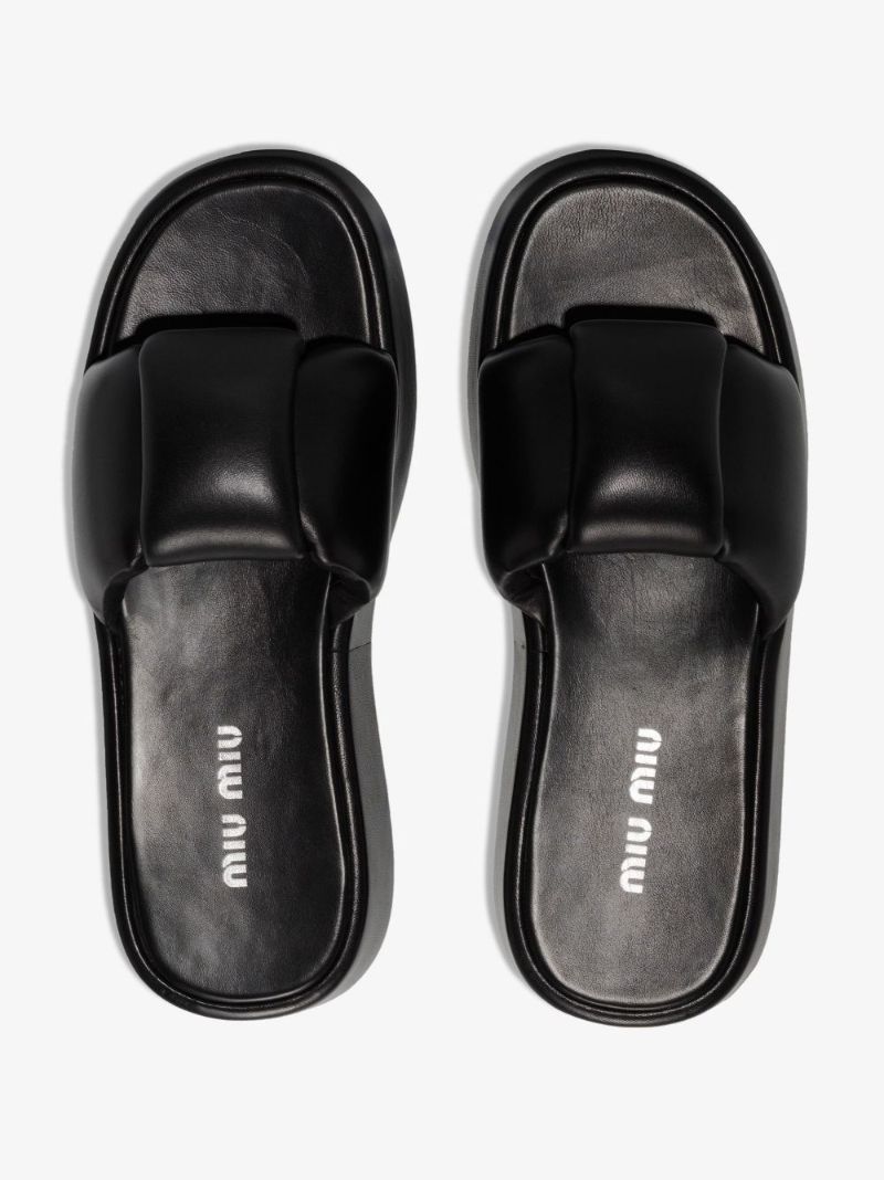 Black Padded Leather Flatform Sandals