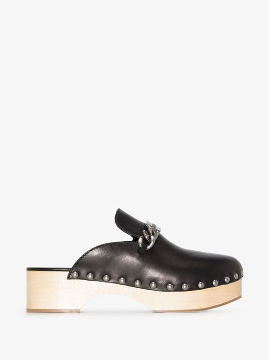 Black Studded Leather Clogs