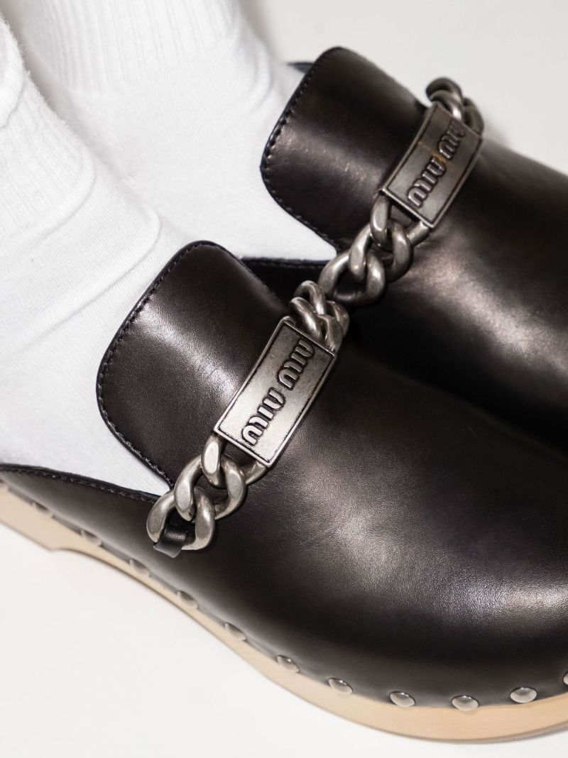 Black Studded Leather Clogs
