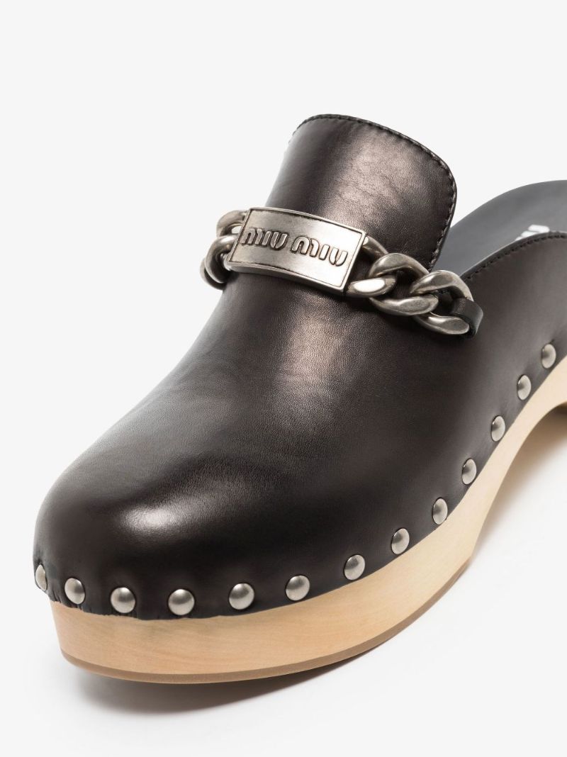 Black Studded Leather Clogs