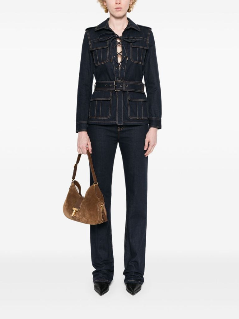 Blue Lace-up Denim Shirt