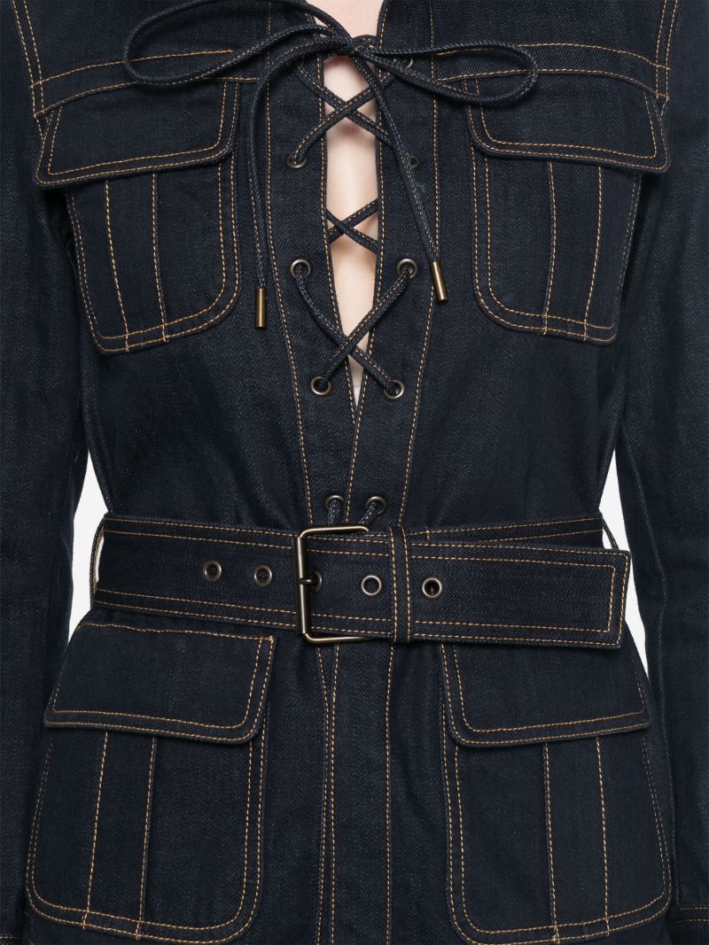 Blue Lace-up Denim Shirt