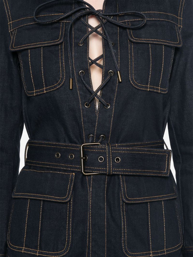 Blue Lace-up Denim Shirt
