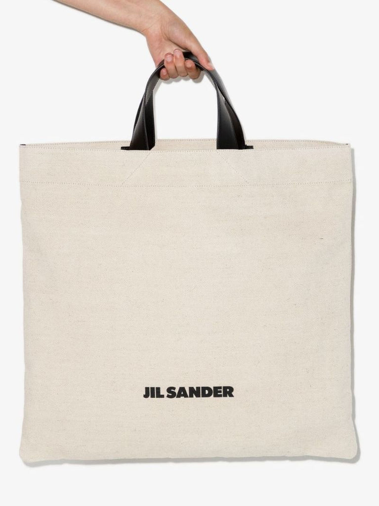 Neutral Book Logo Print Canvas Tote Bag