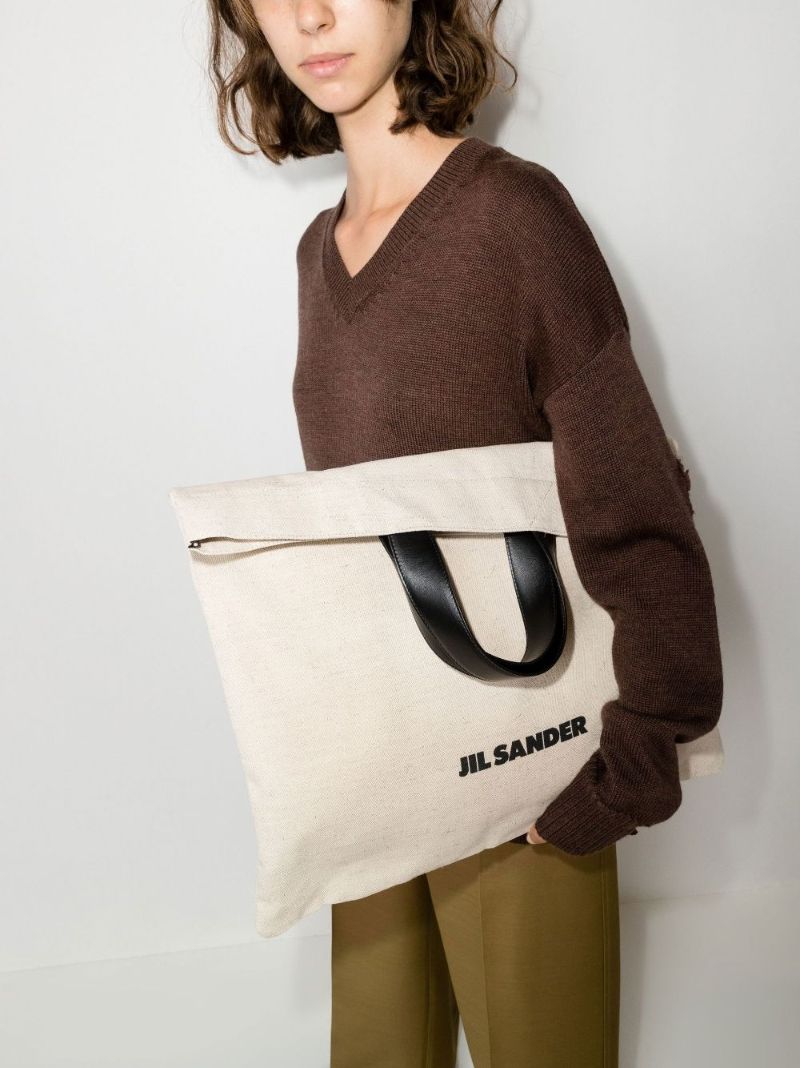 Neutral Book Logo Print Canvas Tote Bag