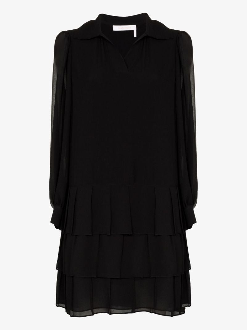 Collared Pleated Mini Dress
