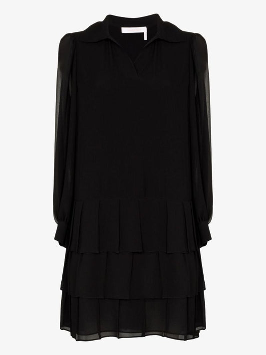Collared Pleated Mini Dress