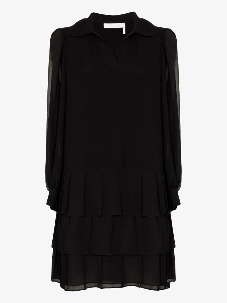 Collared Pleated Mini Dress