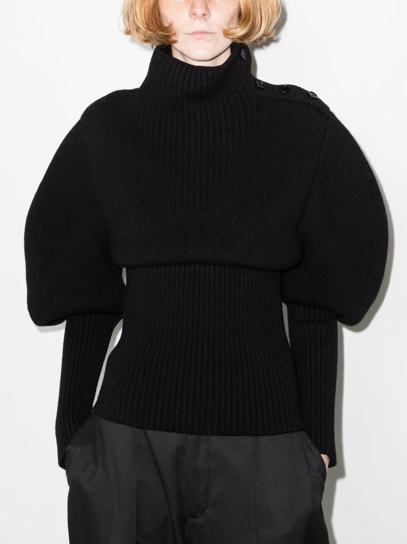 Black Puff-sleeved Wool Sweater