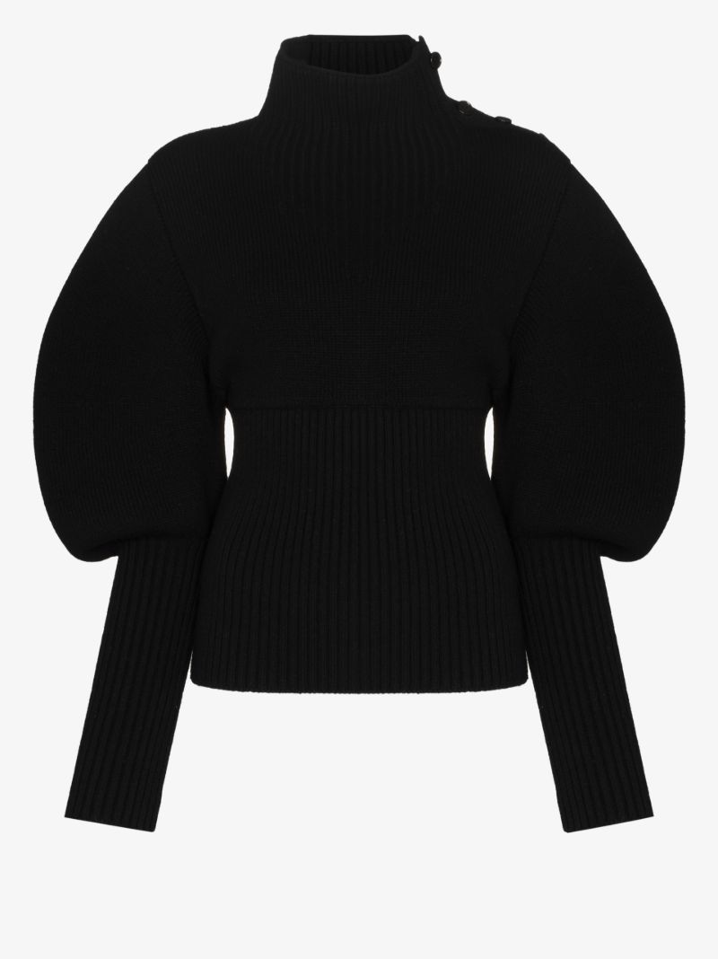 Black Puff-sleeved Wool Sweater