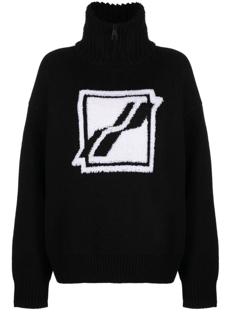 Black Logo Intarsia Turtleneck Sweater