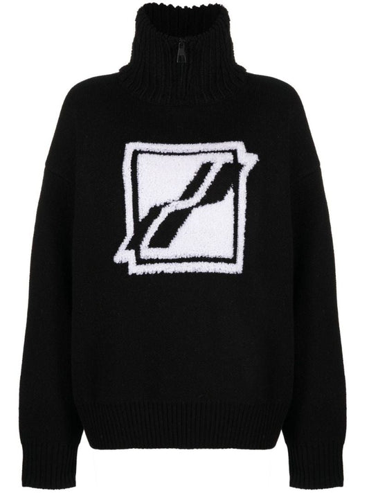 Black Logo Intarsia Turtleneck Sweater