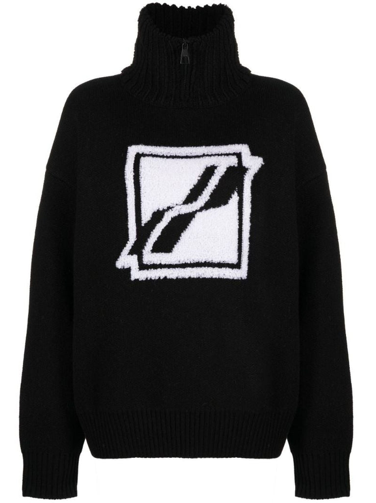 Black Logo Intarsia Turtleneck Sweater