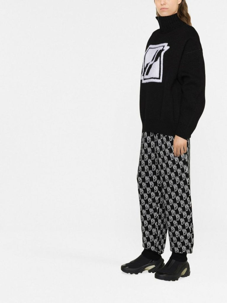 Black Logo Intarsia Turtleneck Sweater