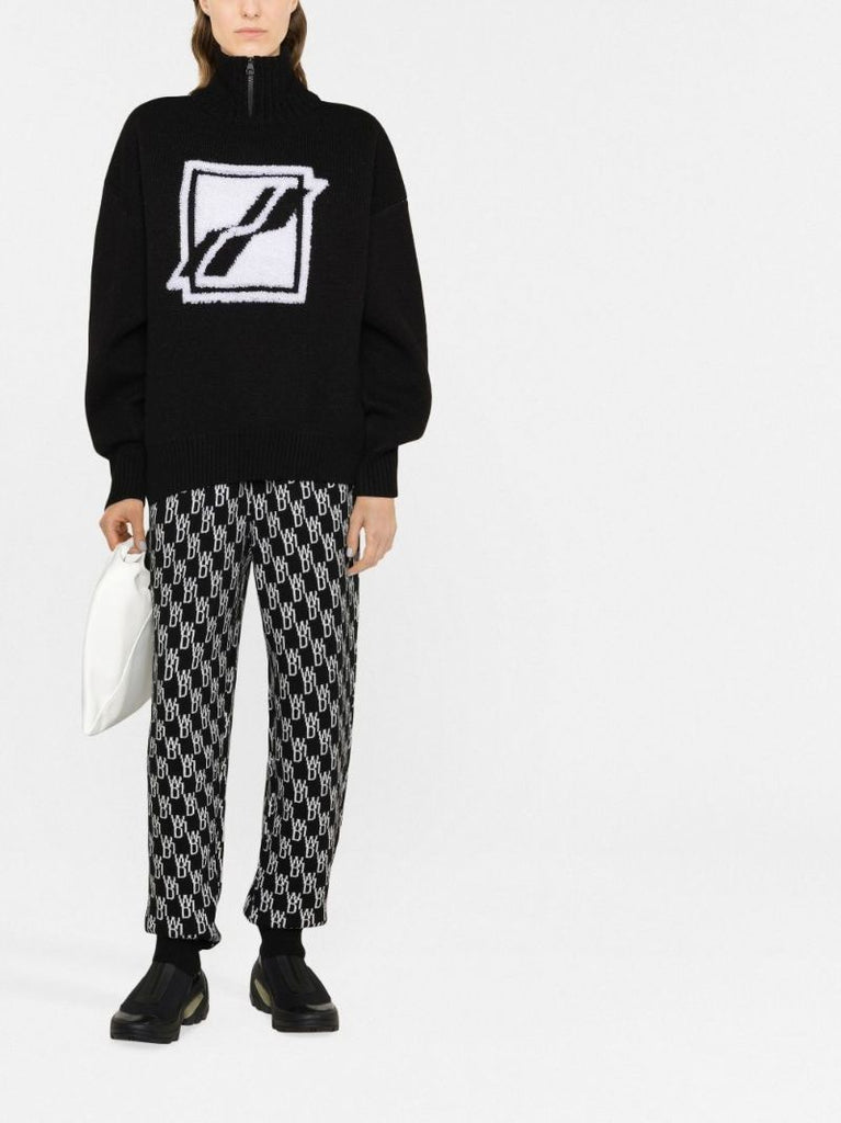 Black Logo Intarsia Turtleneck Sweater