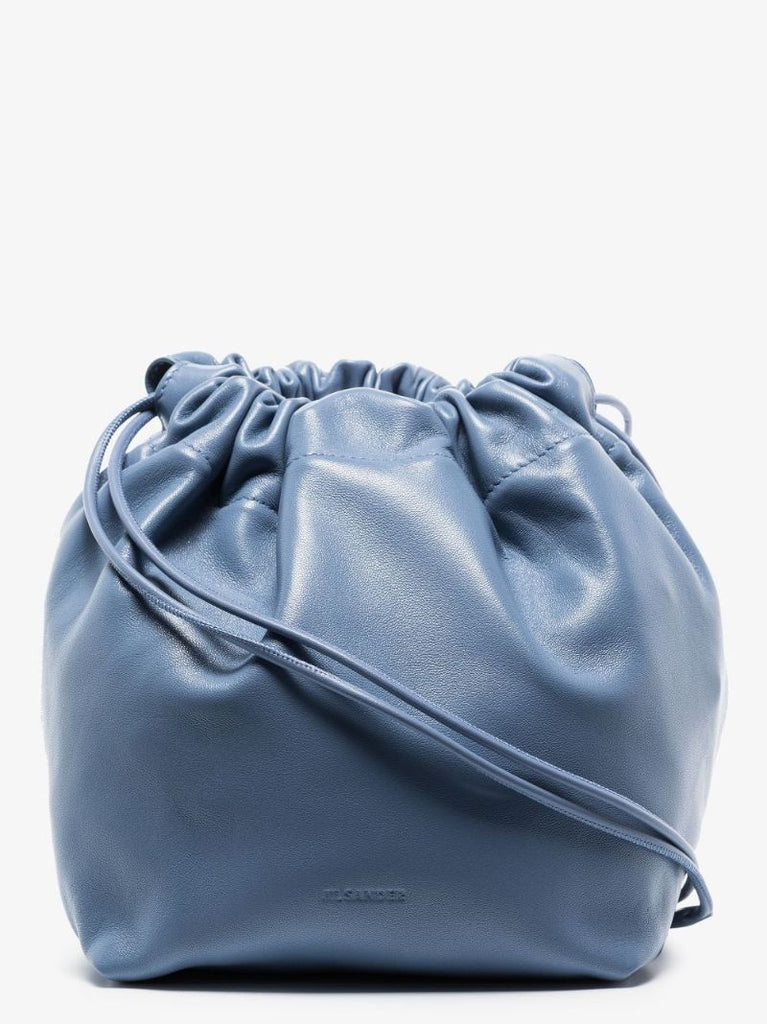 Blue Small Drawstring Leather Cross Body Bag