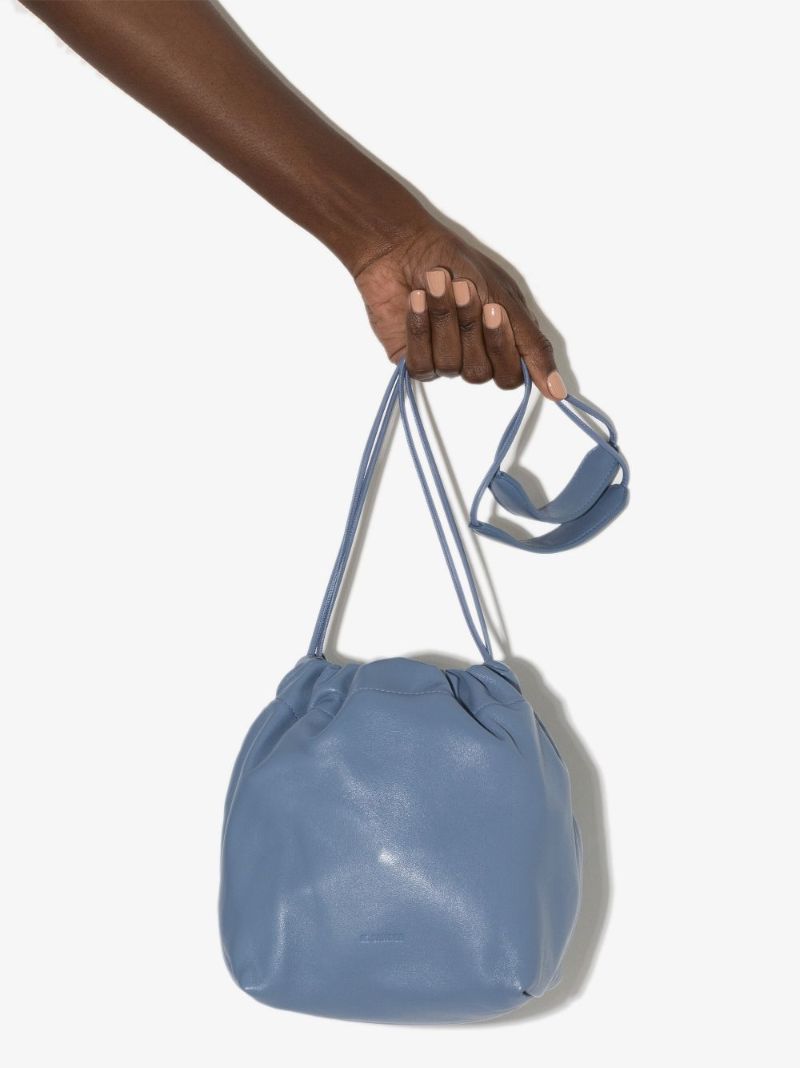 Blue Small Drawstring Leather Cross Body Bag