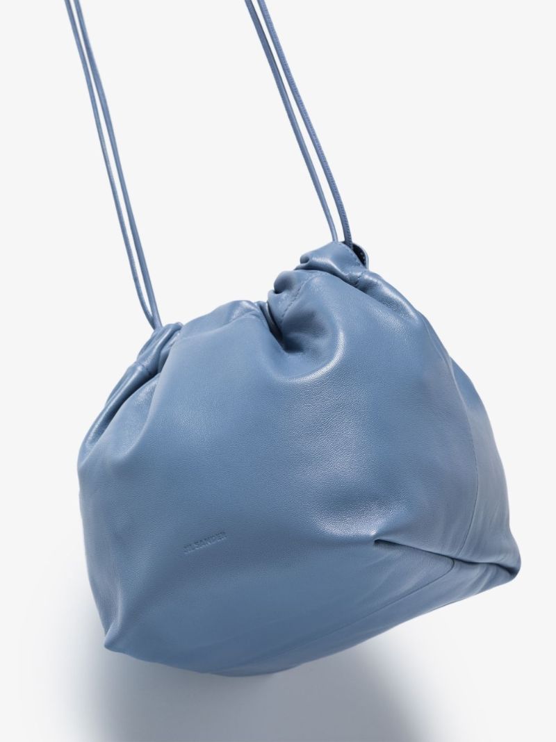 Blue Small Drawstring Leather Cross Body Bag