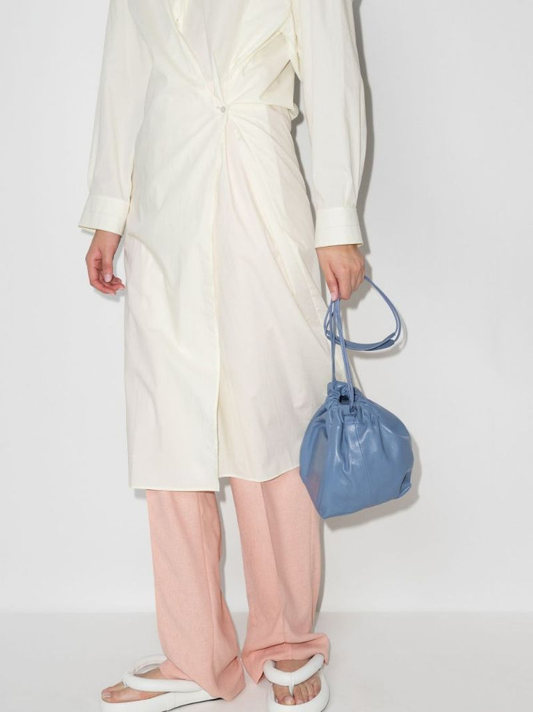 Blue Small Drawstring Leather Cross Body Bag