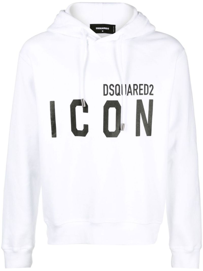 White Logo Print Cotton Hoodie