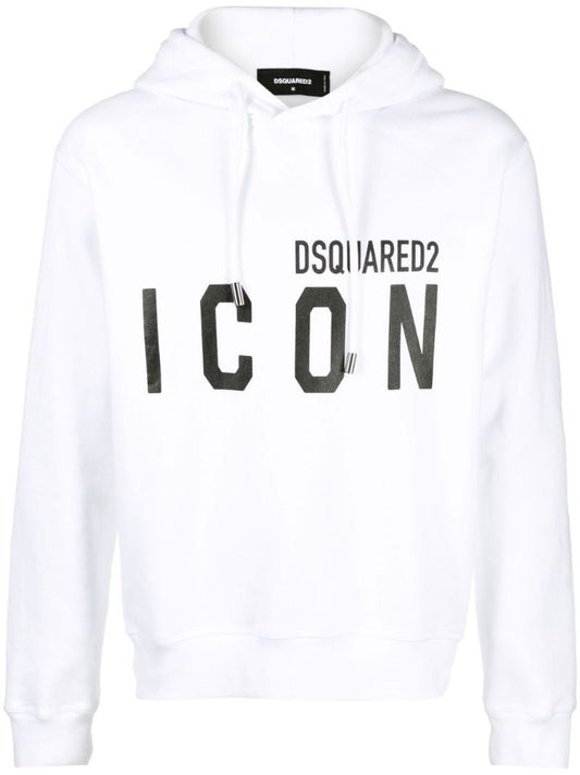 White Logo Print Cotton Hoodie
