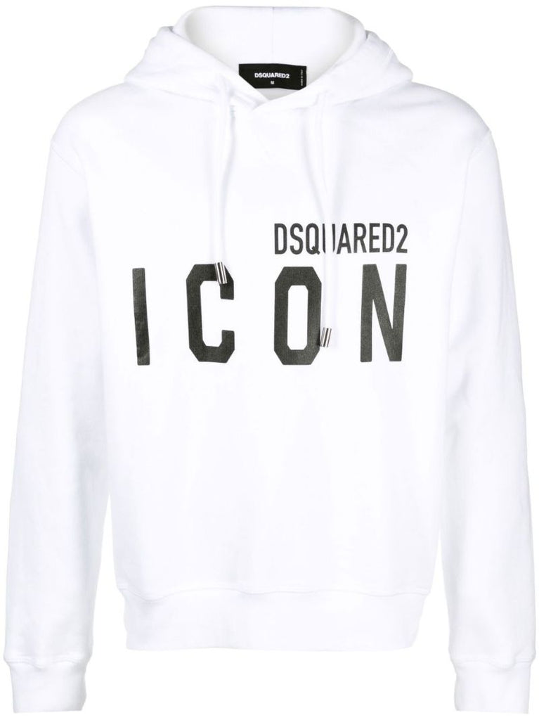 White Logo Print Cotton Hoodie