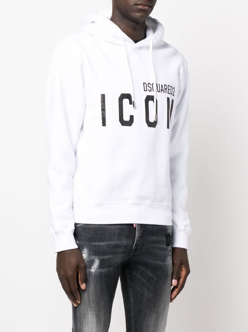 White Logo Print Cotton Hoodie