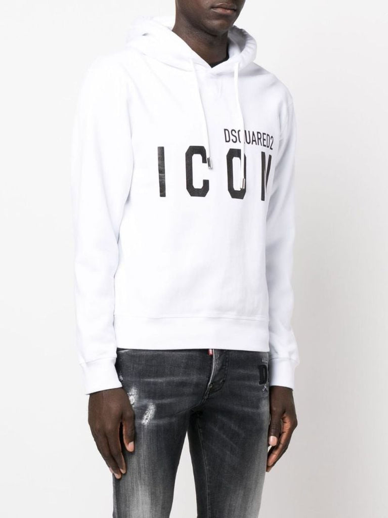 White Logo Print Cotton Hoodie
