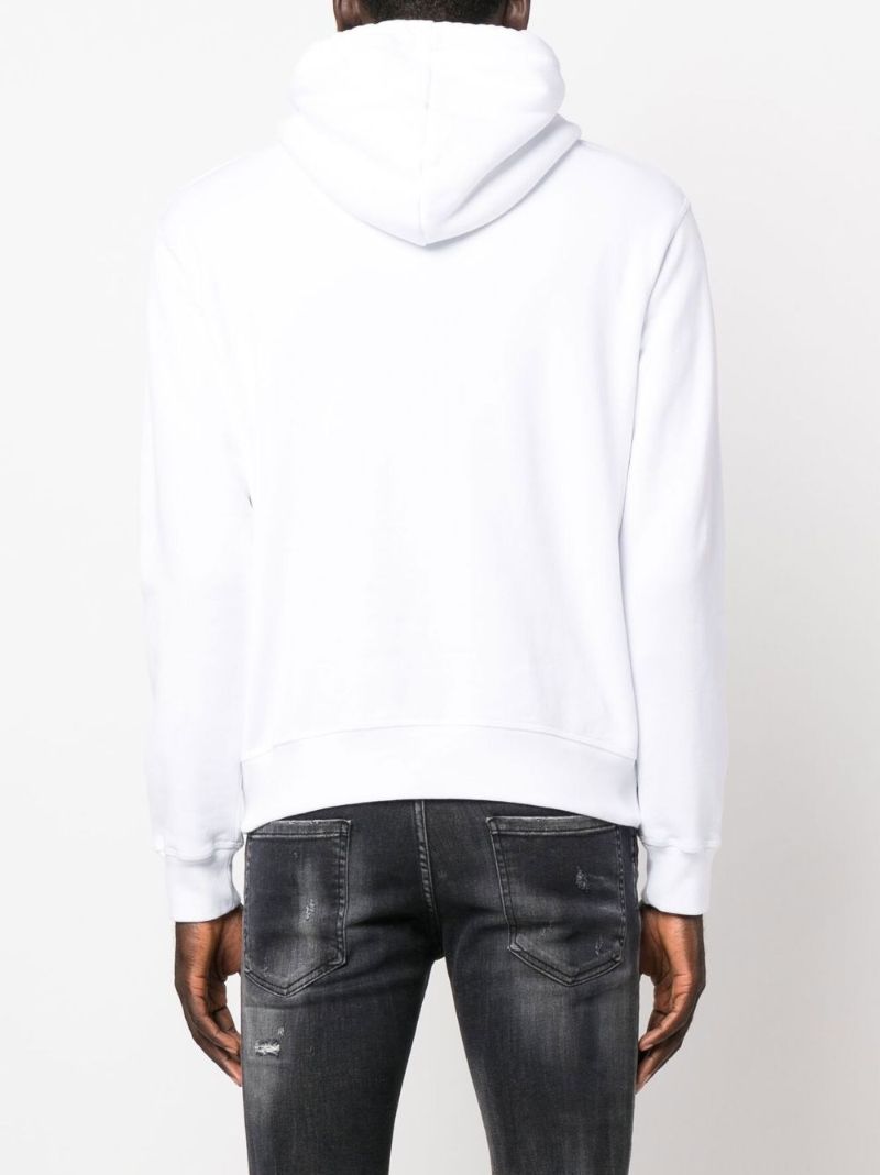 White Logo Print Cotton Hoodie