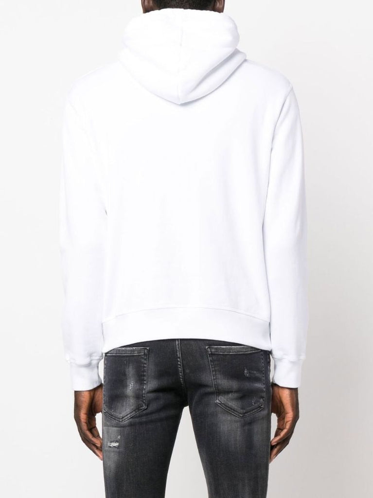 White Logo Print Cotton Hoodie