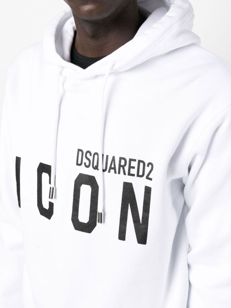 White Logo Print Cotton Hoodie