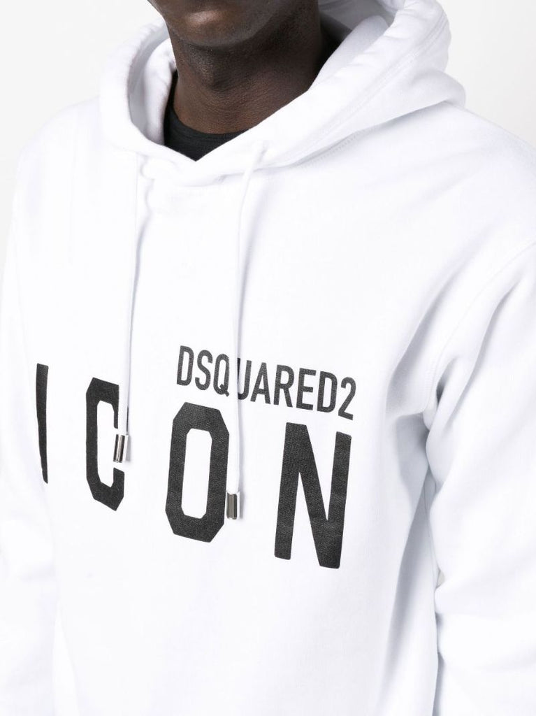 White Logo Print Cotton Hoodie
