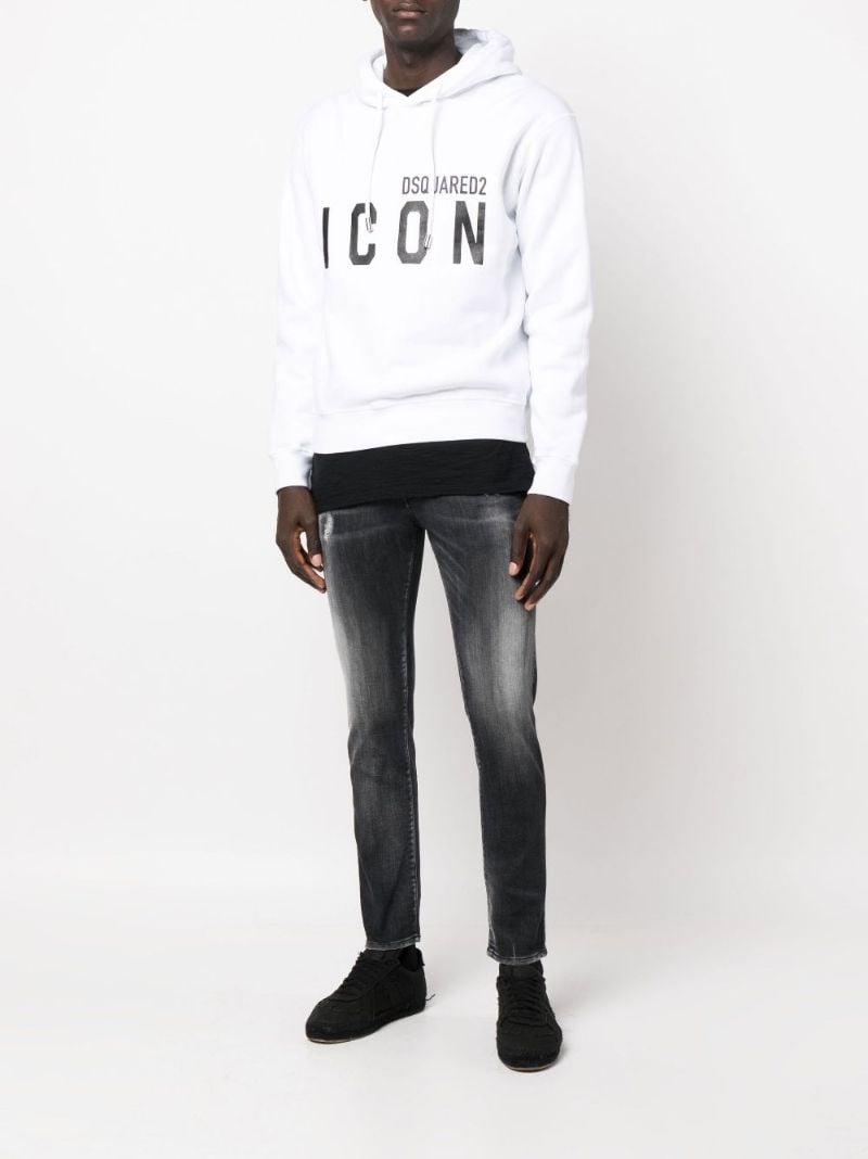 White Logo Print Cotton Hoodie