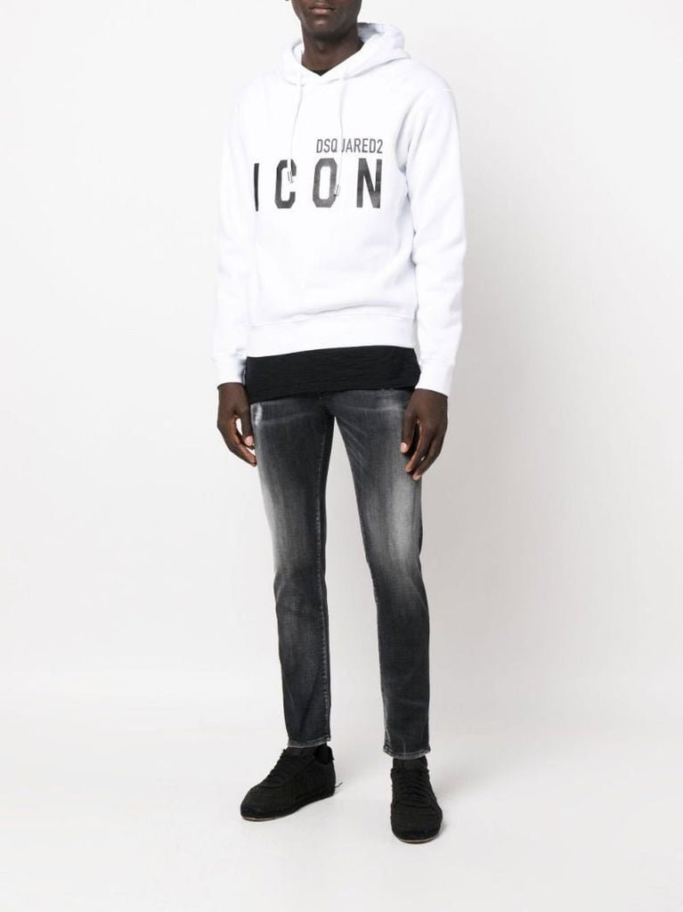 White Logo Print Cotton Hoodie