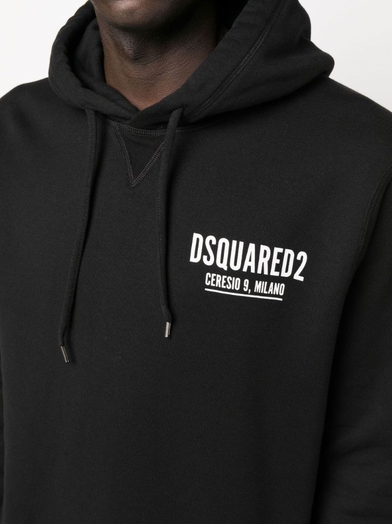 Black Logo Print Cotton Hoodie