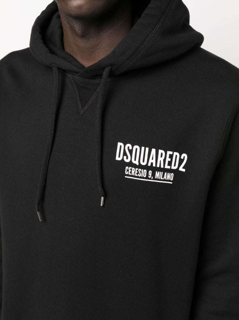 Black Logo Print Cotton Hoodie