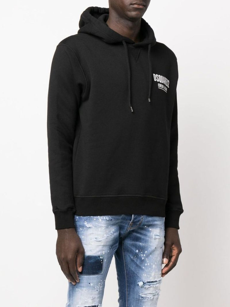 Black Logo Print Cotton Hoodie