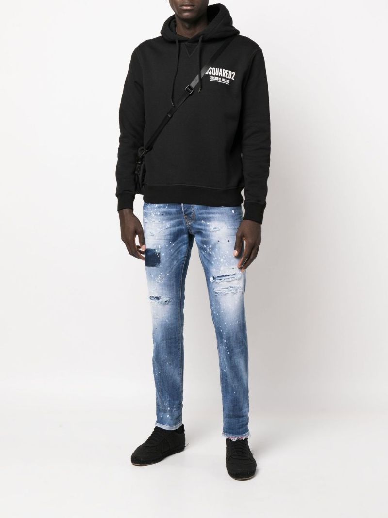 Black Logo Print Cotton Hoodie