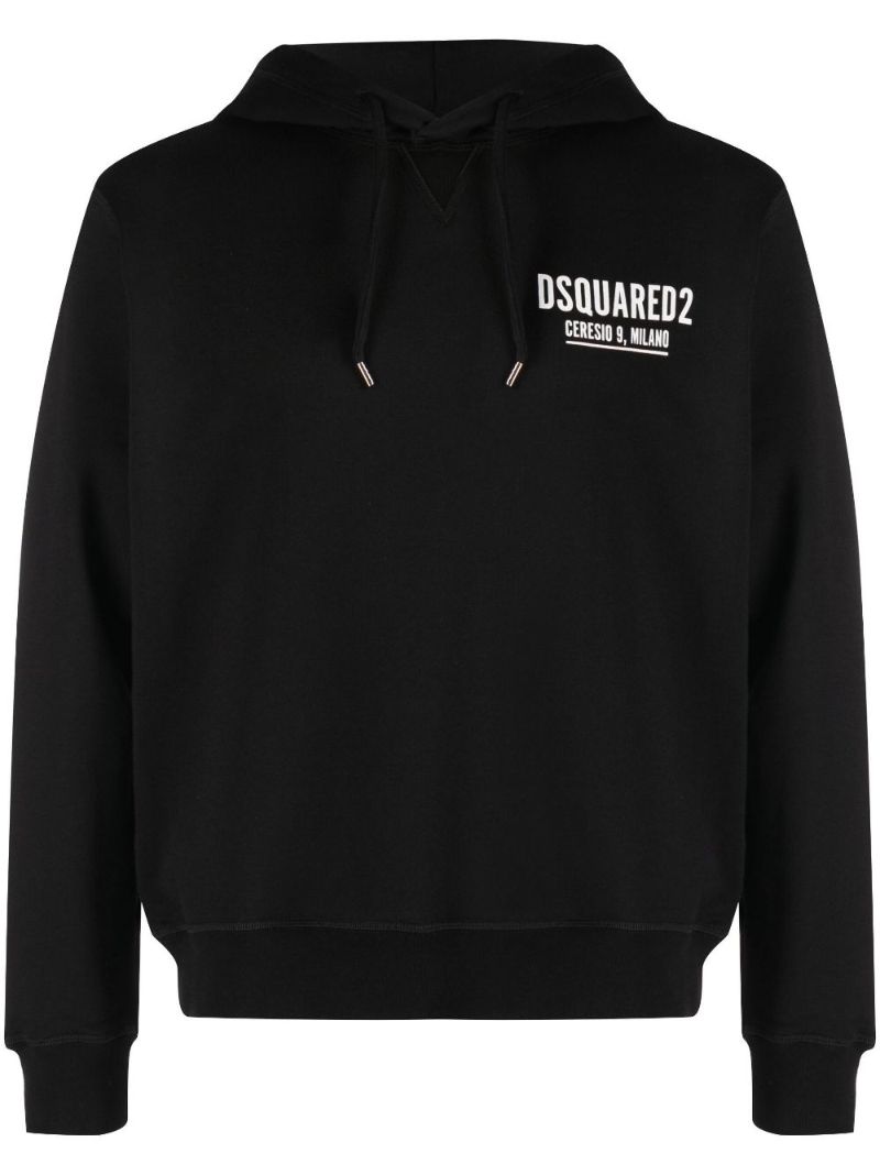 Black Logo Print Cotton Hoodie