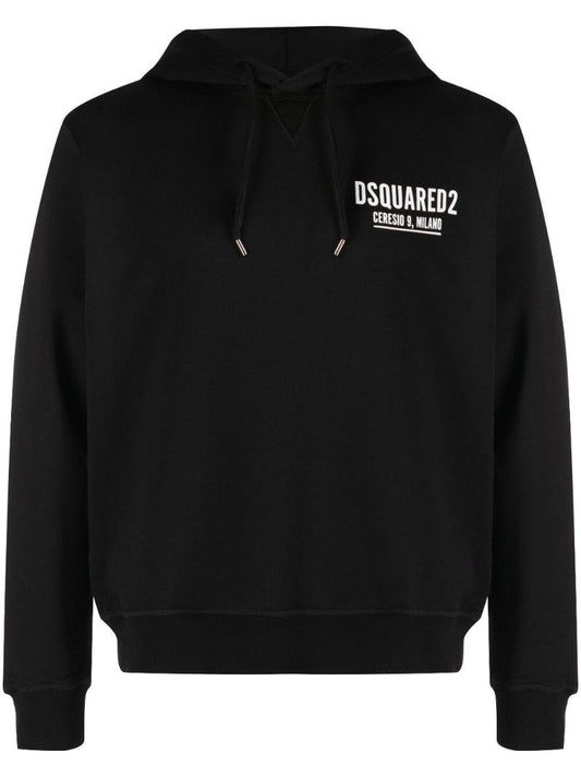 Black Logo Print Cotton Hoodie