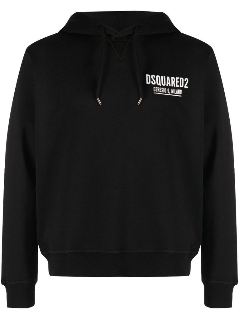 Black Logo Print Cotton Hoodie