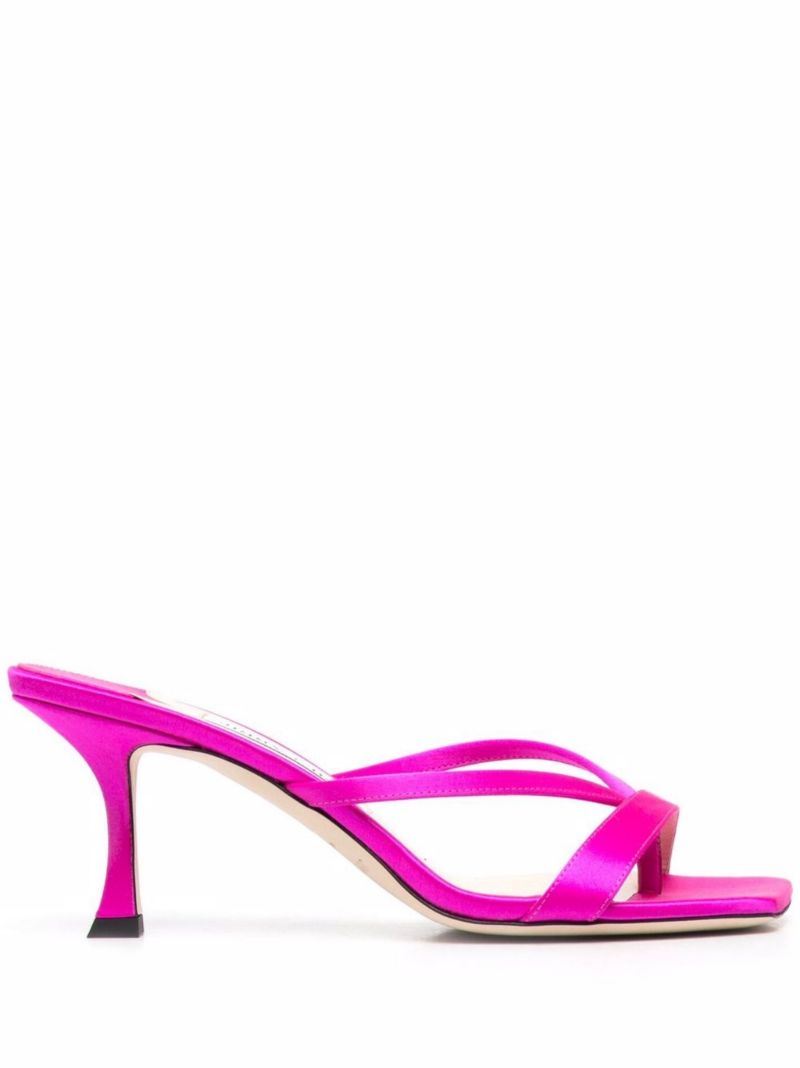 Pink Maelie 70 Satin-covered Leather Mules