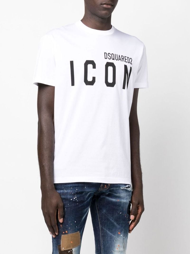White Icon Cool Logo Print Cotton T-shirt