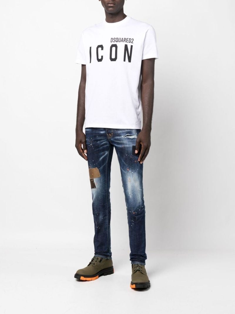 White Icon Cool Logo Print Cotton T-shirt
