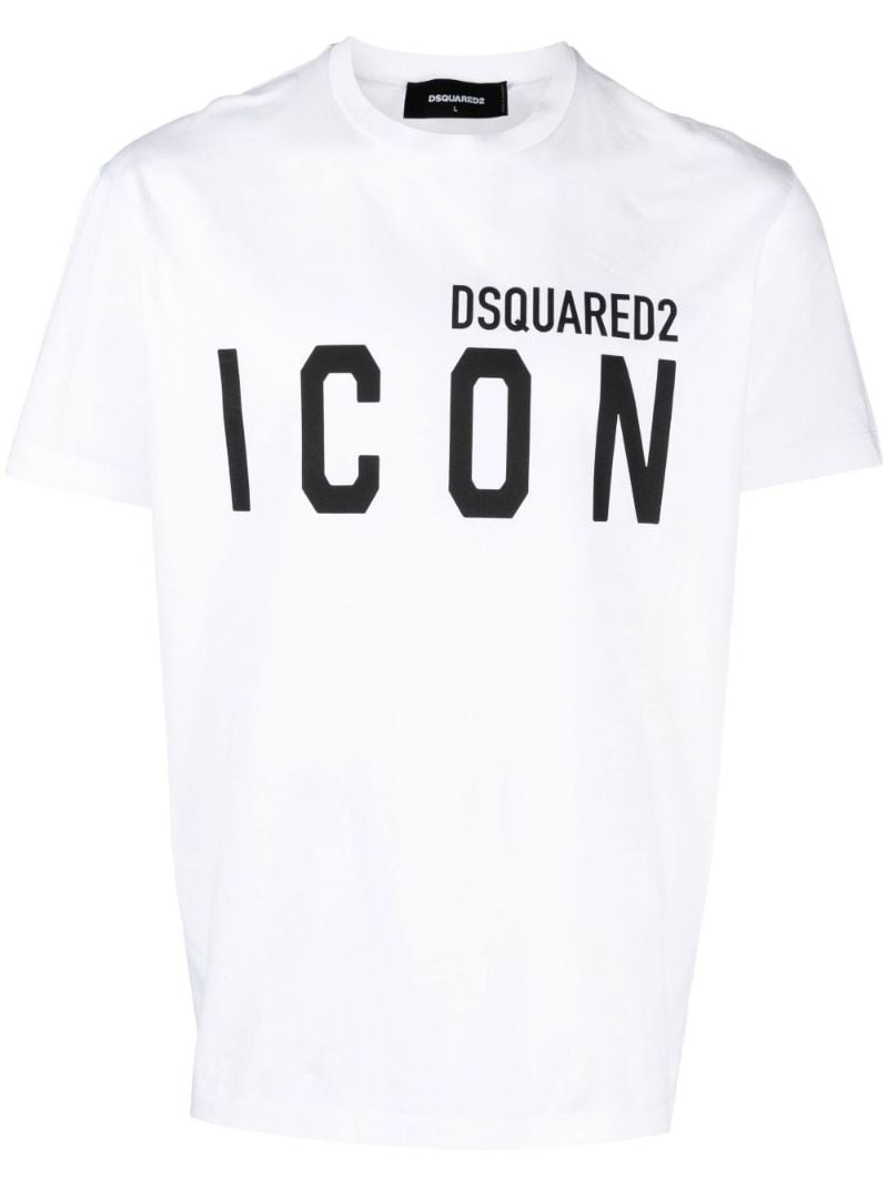 White Icon Cool Logo Print Cotton T-shirt