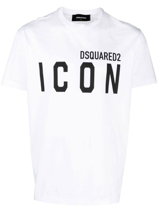 White Icon Cool Logo Print Cotton T-shirt