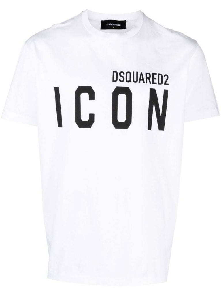 White Icon Cool Logo Print Cotton T-shirt