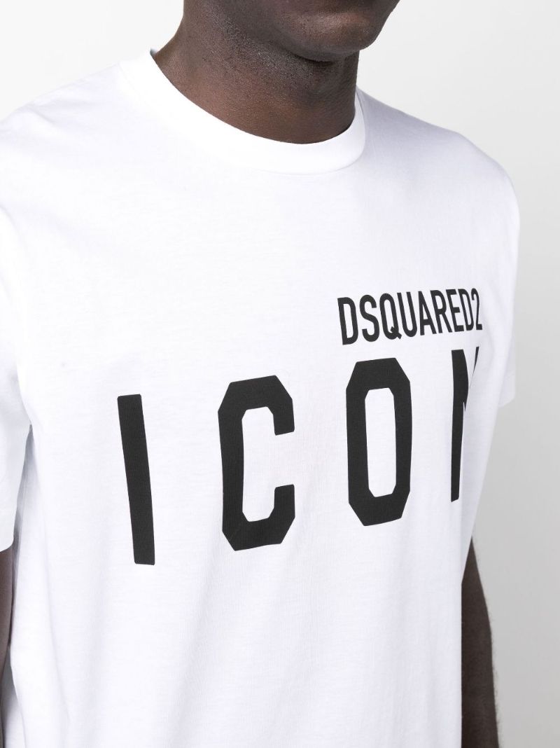 White Icon Cool Logo Print Cotton T-shirt