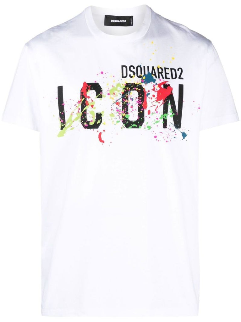 White Icon Splatter Print T-shirt