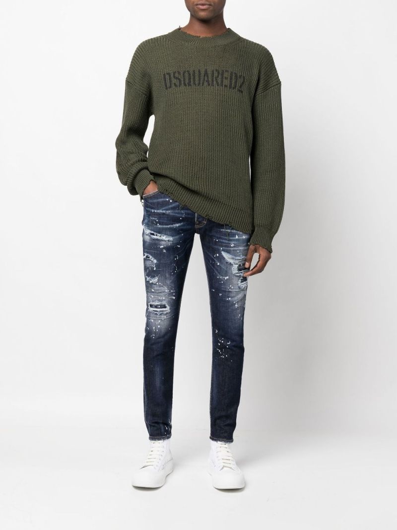 Green Logo Print Knitted Cotton Sweater